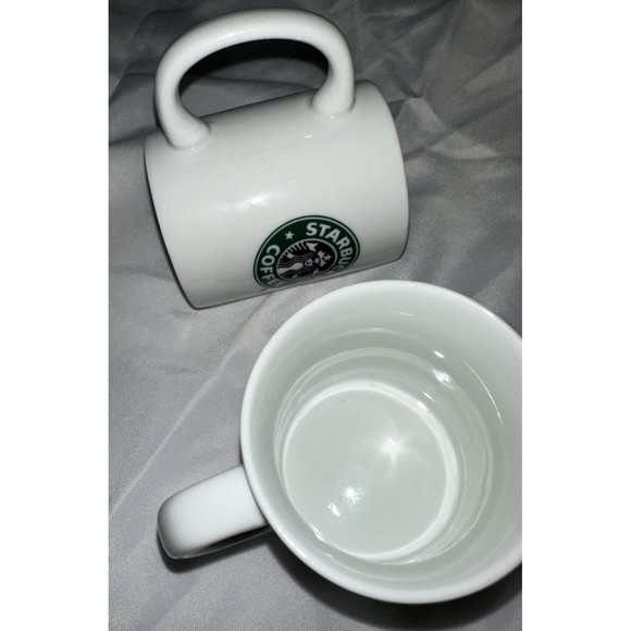 STARBUCKS 2007 Coffee Mug 8-ounce Green MERMAID Logo White Collectible Set of 2 - Picture 10 of 12